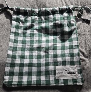 Little Cottonwood green check drawstring bag
